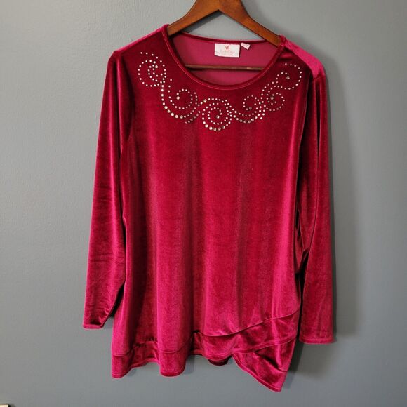 QUACKER FACTORY Top Size 1X Velvet Embellished Tunic Long Sleeve Unique Artsy - Picture 1 of 12
